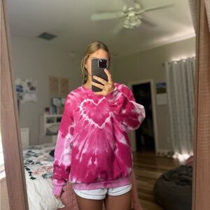 Urban Outfitters Pink and White Oversized Tie-Dye Sweatshirt